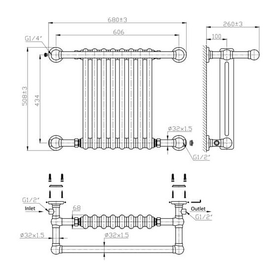 Camden Traditional Towel Radiator 508 x 770